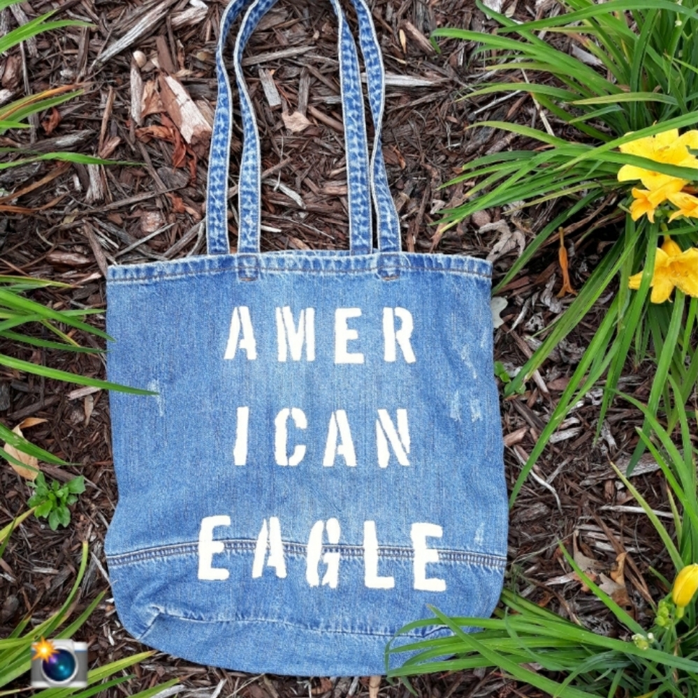American Eagle Graphic Logo Jean Bag / AE Distressed Denim Tote Bag